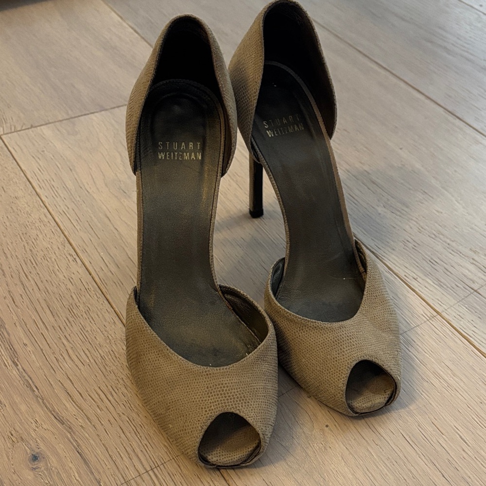Stuart Weitzman Taupe Peep-Toe D'Orsay Heels